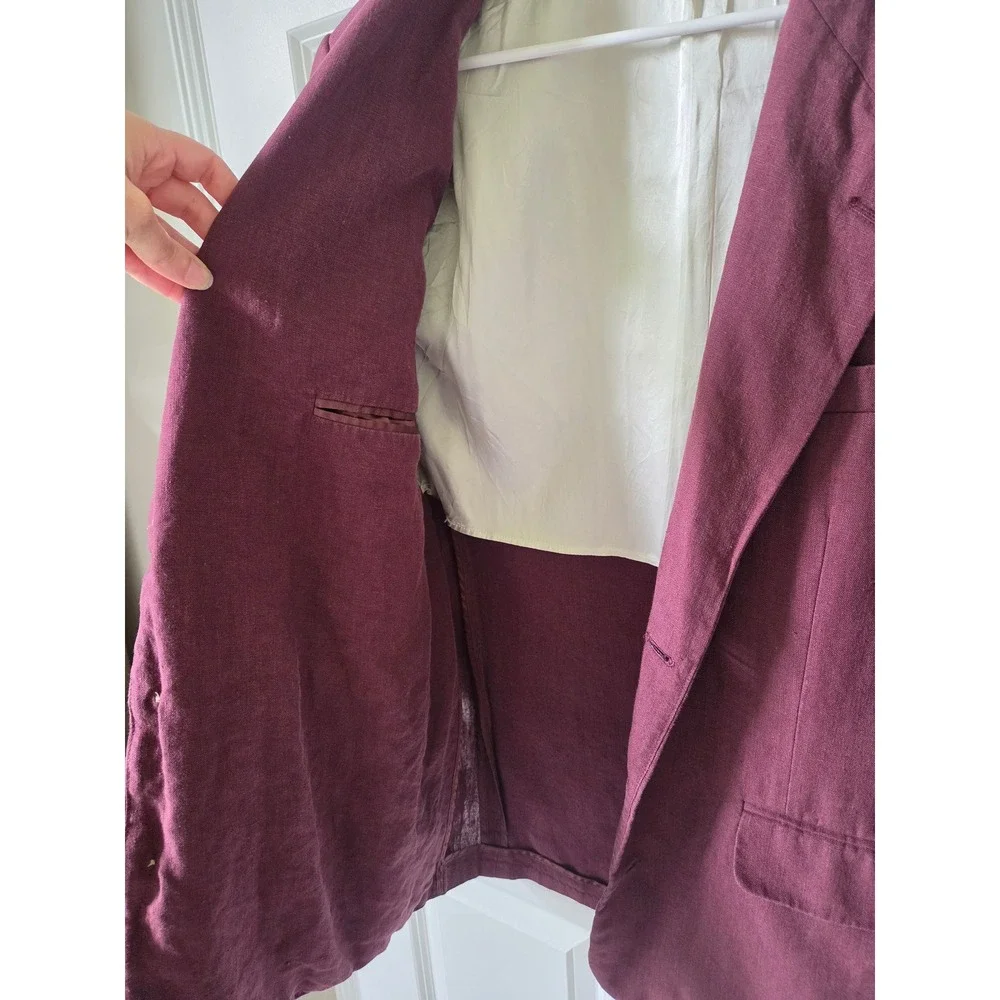 Banana Republic Mens 100% Linen Blazer Plum Size M Derby Preppy Sport Coat